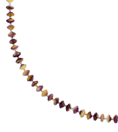 Purple And Orange Oyster Shell Silver Navajo Indian Bead Necklace YX89382